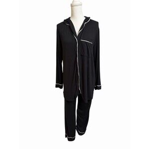 Joyspun Maternity Women's S-M Black Rayon Knit Pajama Set Button Down Top Pants